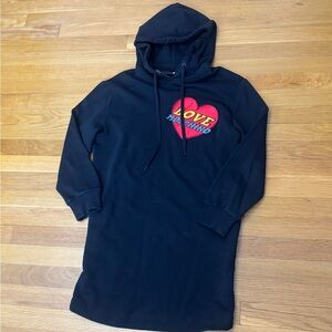 Moschino Black Hoodie Dress with Red Heart Logo